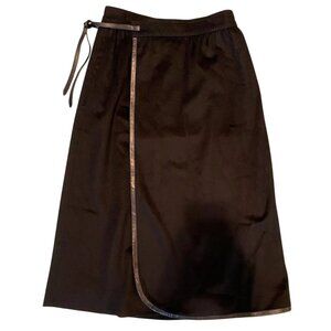 70’s Gucci 42 US 4 6 100% Cashmere Skirt LeatherTrim Midi Faux Wrap Black VTG
